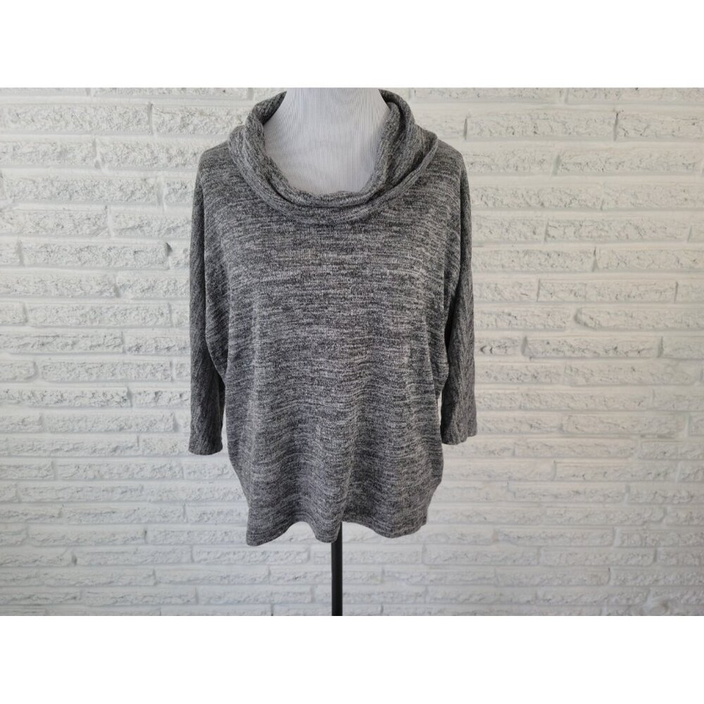 Dress Barn Women Sweater 1X Plus Dolman Sleeve Cowl Neck Gray Marled GRA1E